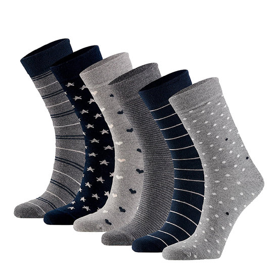 Apollo Women's Socks Heart Stripes Stars Bio Cotton 6-Pack Gray / Blue