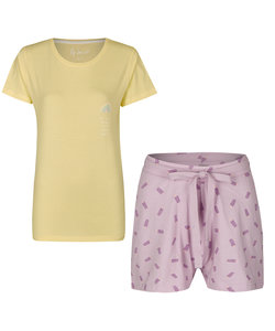 By Louise Women's Shortama Pajama Sets Yellow Pink