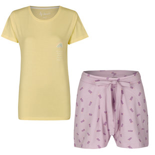 By Louise Dames Shortama Pyjamaset Geel Roze