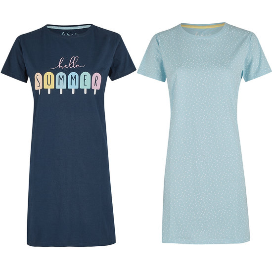 By Louise By Louise Nachthemd Dames Set Korte Mouwen Katoen Blauw Hello Summer 2-Pack