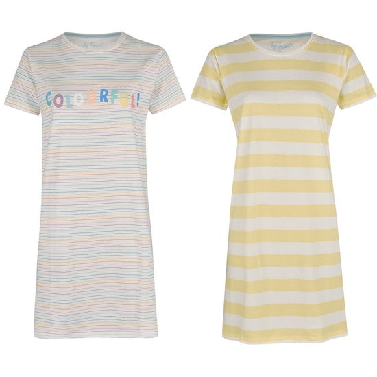 By Louise By Louise Nightdress Women Set Short Sleeves Cotton Yellow Colourful 2-Pack