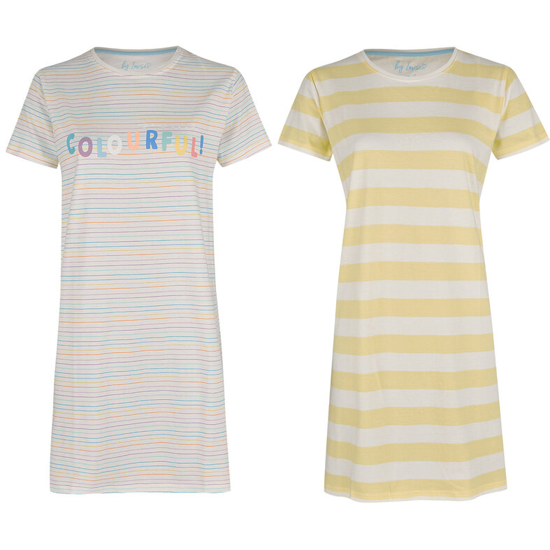 By Louise By Louise Nightdress Women Set Short Sleeves Cotton Yellow Colourful 2-Pack
