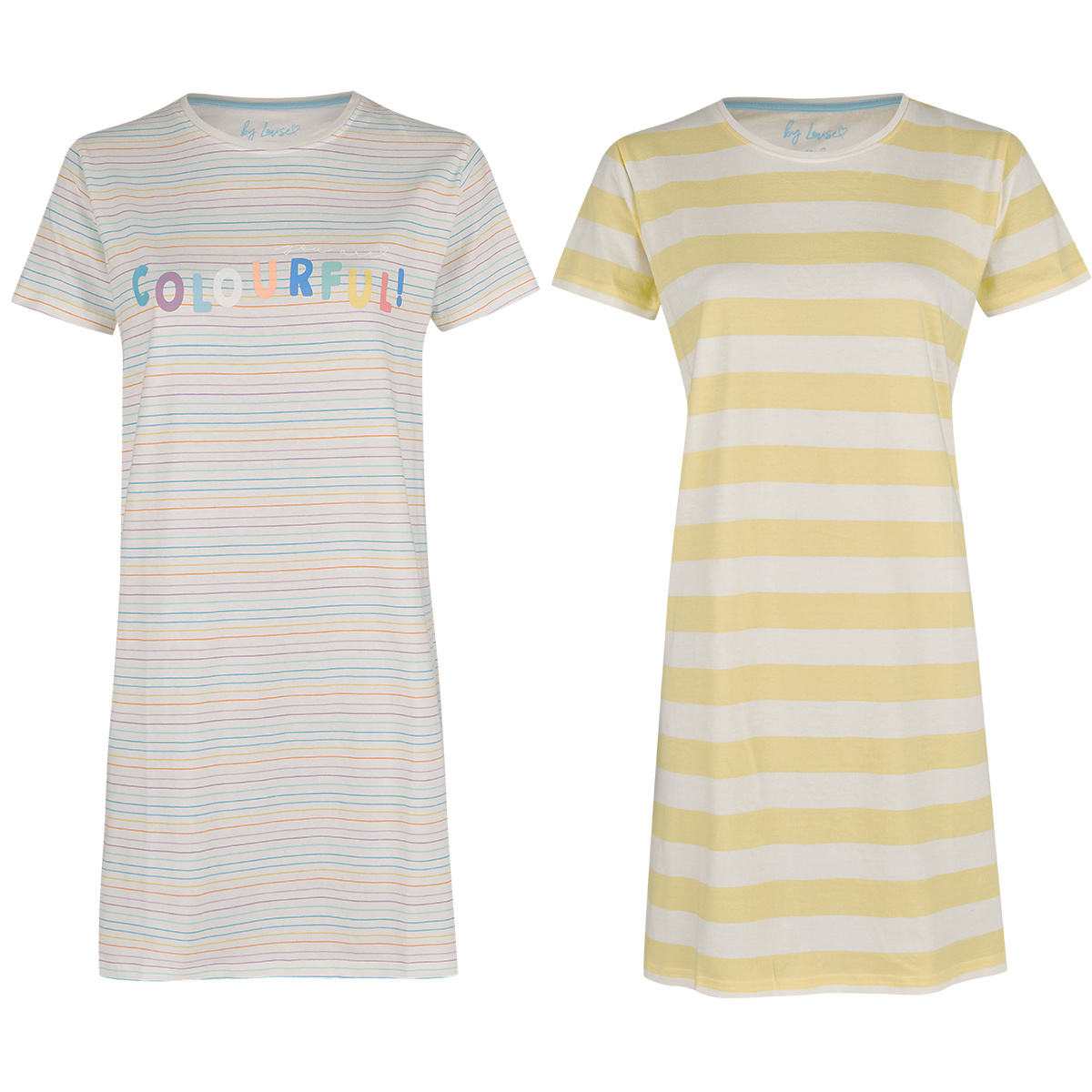 By Louise Nachthemd Dames Set Korte Mouwen Katoen Geel Colourful 2-Pack - Maat L | big shirt | slaaphemd