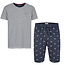 Phil & Co Phil & Co Shortama Heren Korte Pyjama Katoen Grijs - Blauw - Gestreept - Meeuwen Print