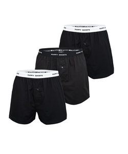 Happy Shorts 3-Pack Wide Boxer Shorts Men Solid Black