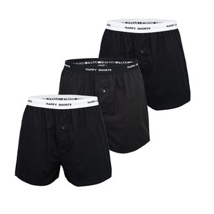 Happy Shorts 3-Pack Wide Boxer Shorts Men Solid Black