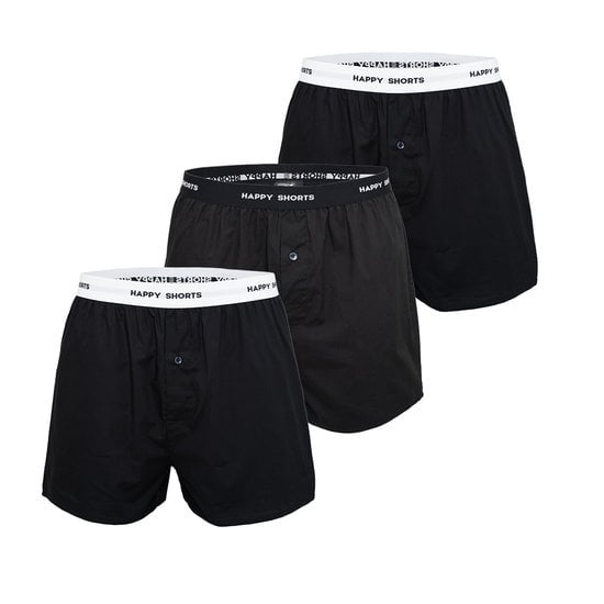 Happy Shorts Happy Shorts 3-Pack Wide Boxer Shorts Men Solid Black