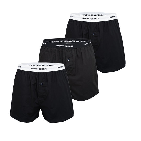 Happy Shorts Happy Shorts 3-Pack Wijde Boxershort Effen Zwart