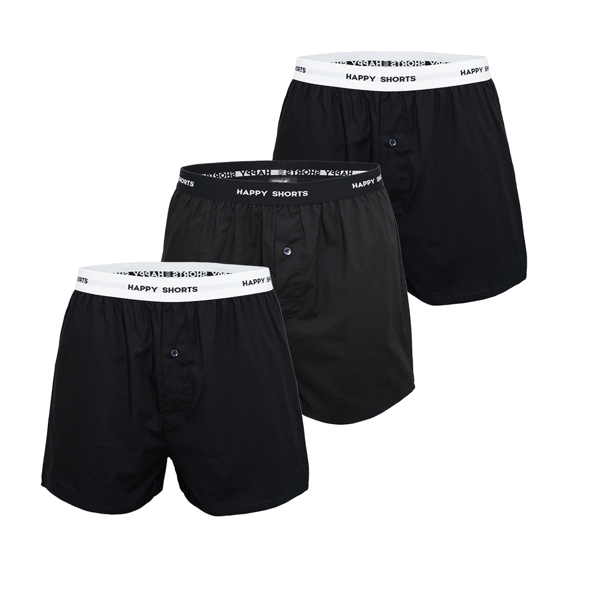 Happy Shorts Happy Shorts 3 Pack Wijde Boxershorts Heren Effen Zwart