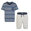 Phil & Co Phil & Co Shortama Heren Korte Pyjama Katoen Gestreept Blauw Groen Grijs