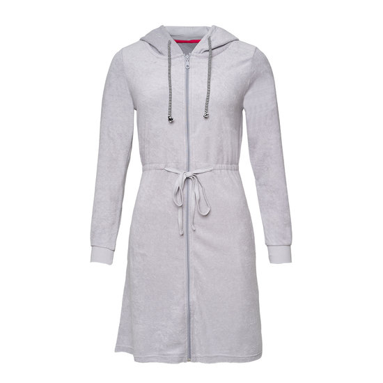 By Louise By Louise Dressing Gown Women's Slim-Fit Terry Cloth With Zipper And Hood Grey Bathrobe