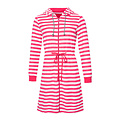 By Louise By Louise Dressing Gown Women's Slim-Fit Terry Cloth With Zipper And Hood Striped Bathrobe Pink