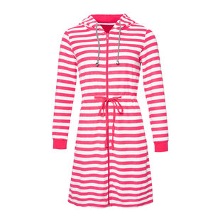 By Louise Ochtendjas Dames Slim-Fit Badstof Met Rits Gestreept Roze