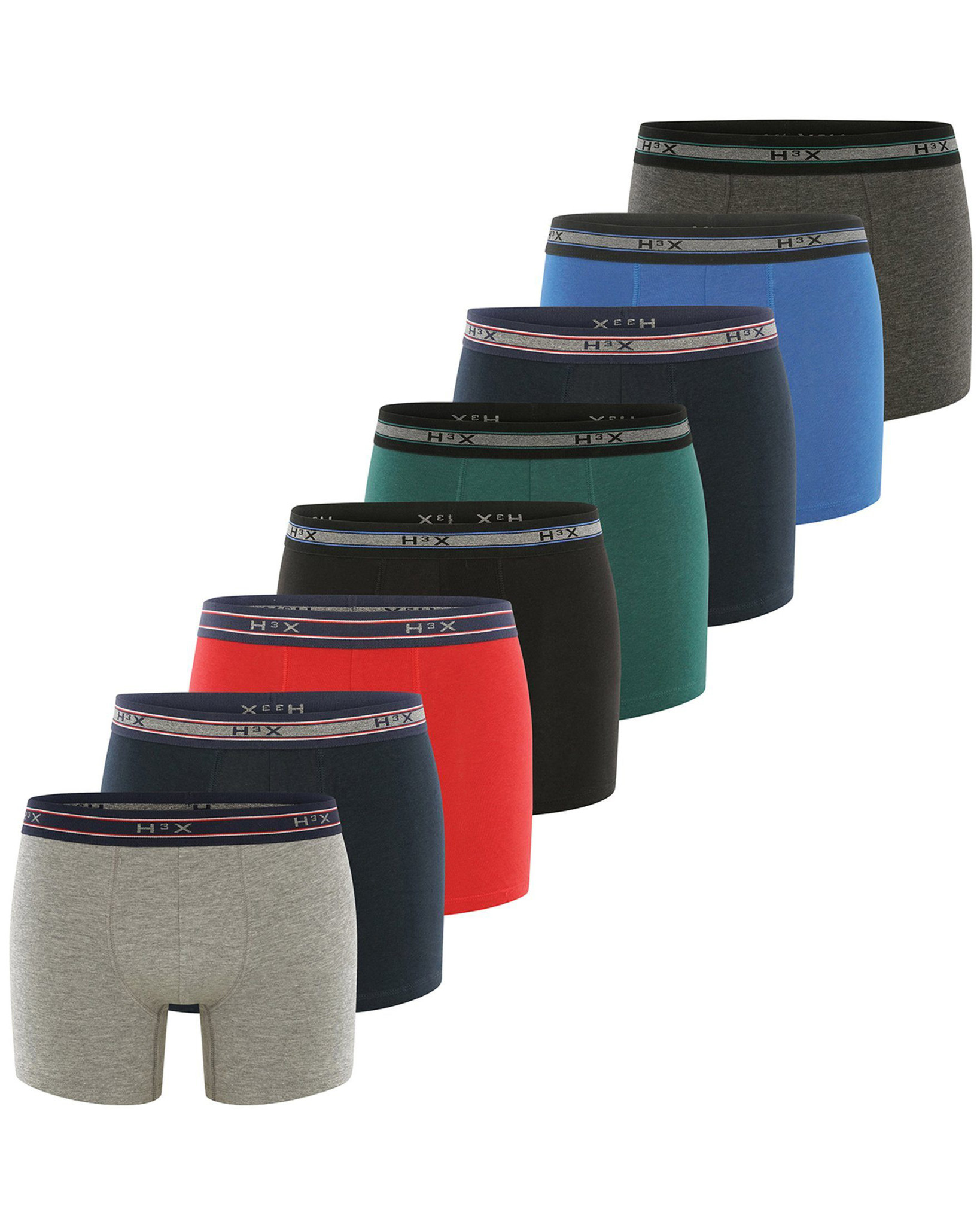 H3X Effen Boxershorts Heren Korte Pijp Multipack 8-stuks - Maat L | Onderbroek