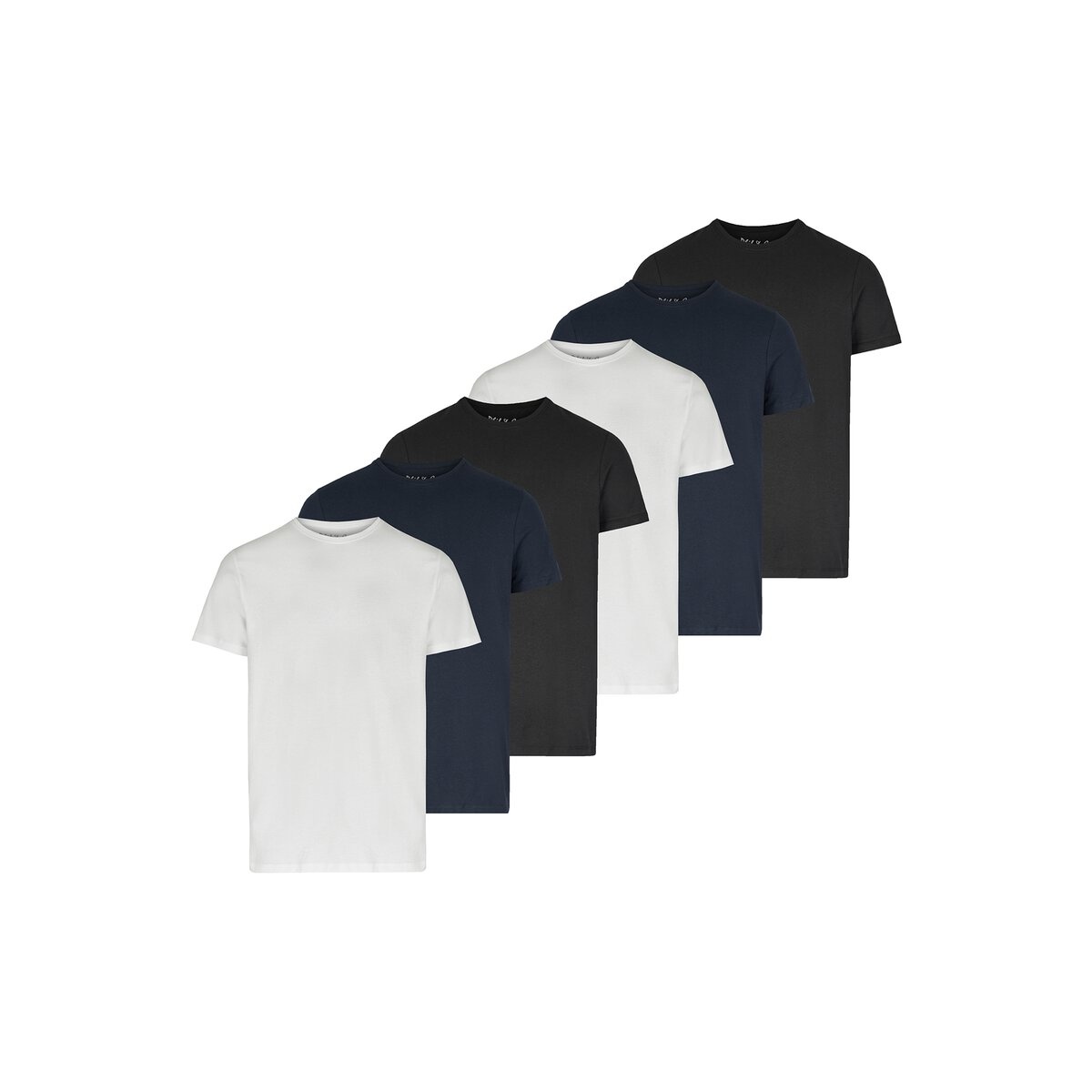 Phil & Co Ondershirt Heren T-shirt Ronde Hals Regular Fit 6-Pack Zwart Blauw Wit - Maat L