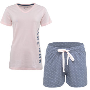 By Louise Dames Pyjamasets Roze / Blauw Shortama + Top