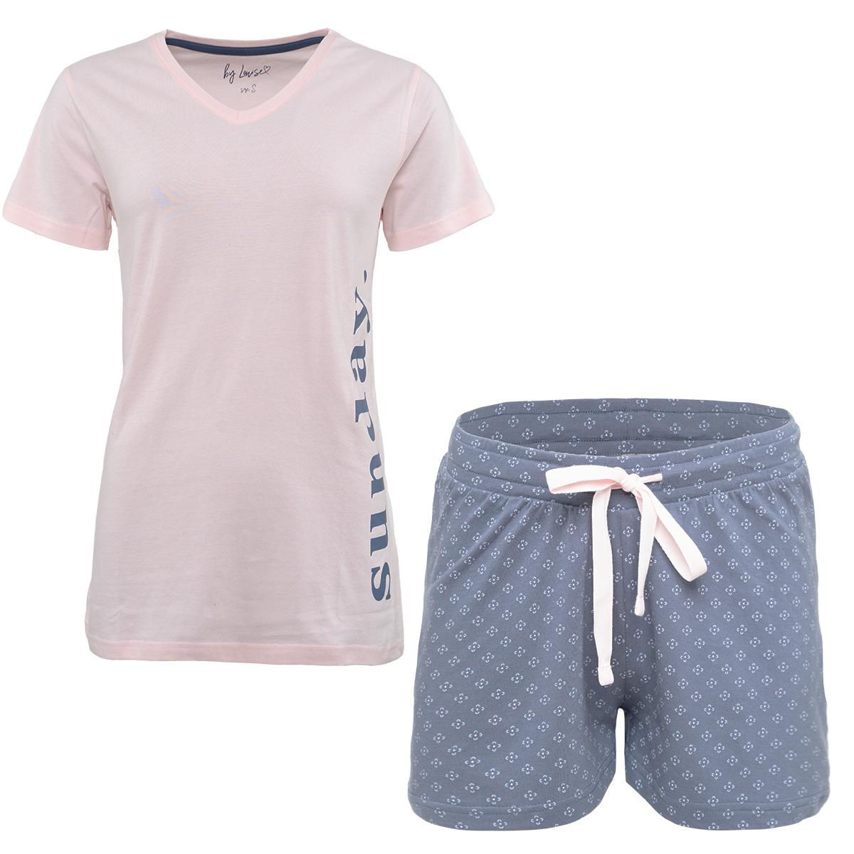 By Louise By Louise Dames Pyjamasets Roze Blauw Shortama Top