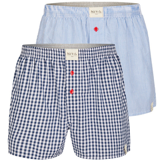 Phil & Co Phil & Co 2-Pack Wijde Boxershorts Heren PH-159 Geblokt + Gestreept