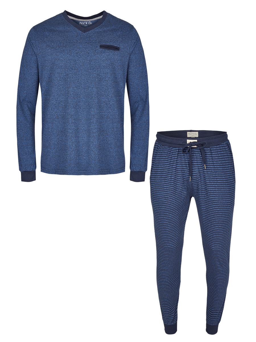 Phil & Co Essential Heren Pyjamaset Lang Blauw - Maat L