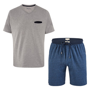 Phil & Co Essential Shortama Men Short Pajamas Cotton Grey / Blue