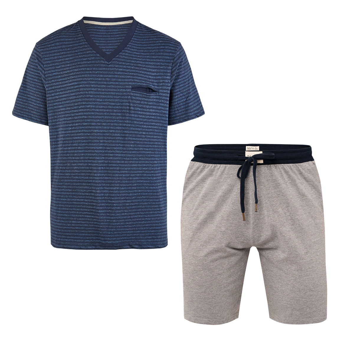 Phil & Co Essential Shortama Heren Korte Pyjama Katoen Blauw / Grijs - Maat L
