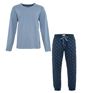 Phil & Co Heren Pyjama Set Lang Katoen Blauw