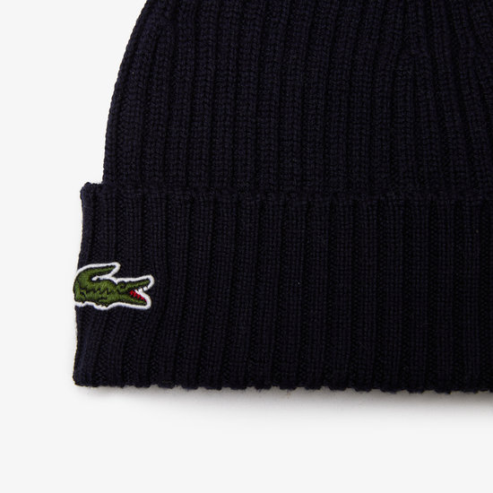 Lacoste Lacoste Beanie Geribbelde Dames Heren Muts Wol Zwart RB0001