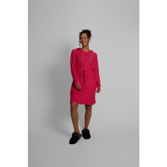 By Louise By Louise Ochtendjas Dames Slim-Fit Badstof met Rits en Capuchon Roze Badjas