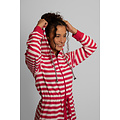 By Louise By Louise Dressing Gown Women's Slim-Fit Terry Cloth With Zipper And Hood Striped Bathrobe Pink