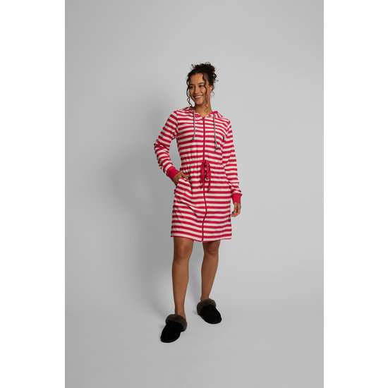 By Louise By Louise Dressing Gown Women's Slim-Fit Terry Cloth With Zipper And Hood Striped Bathrobe Pink