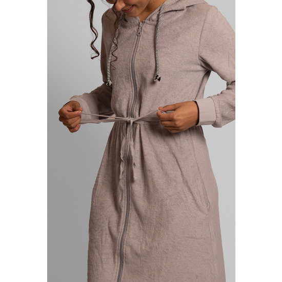 By Louise By Louise Dressing Gown Women's Slim-Fit Terry Cloth With Zipper And Hood Grey Bathrobe