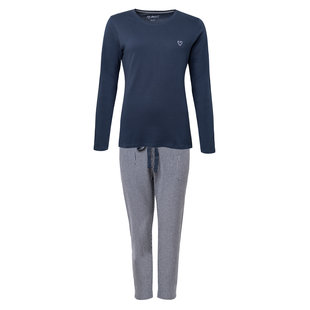 By Louise Essential Dames Pyjama Set Lang Katoen Blauw Gestreept