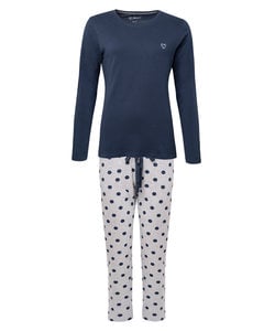 By Louise Essential Women's Pajama Set Long Cotton Blue Dots