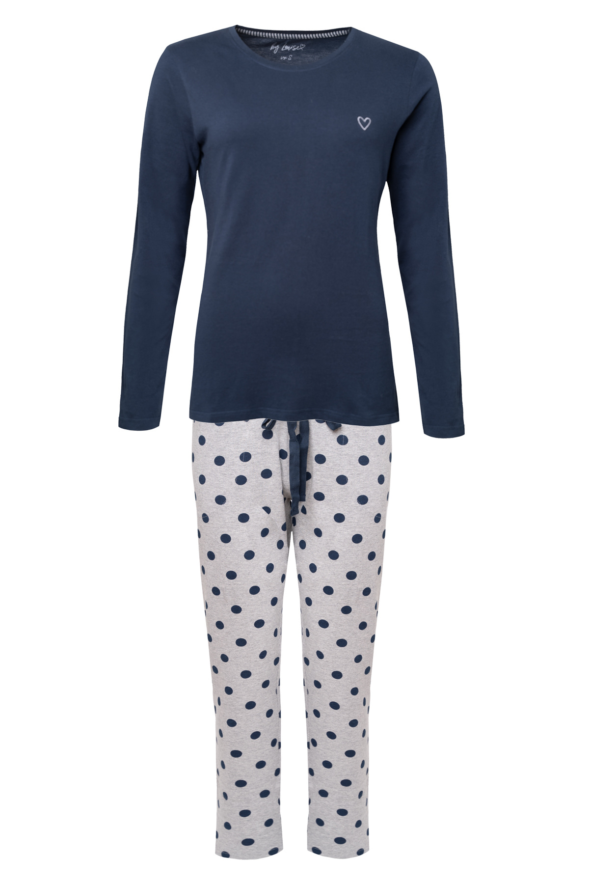 By Louise By Louise Essential Dames Pyjama Set Lang Katoen Blauw Gestipt