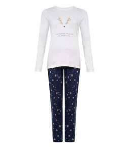 Happy Shorts Women Christmas Pajama Shirt + Pants Gingerbread White / Blue