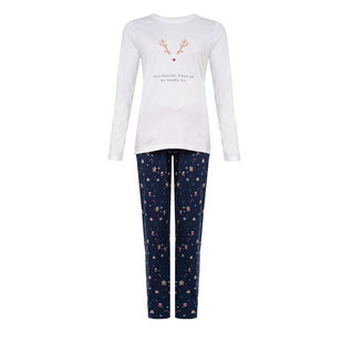 Happy Shorts Dames Kerst Pyjama Shirt + Broek Gingerbread Wit / Blauw