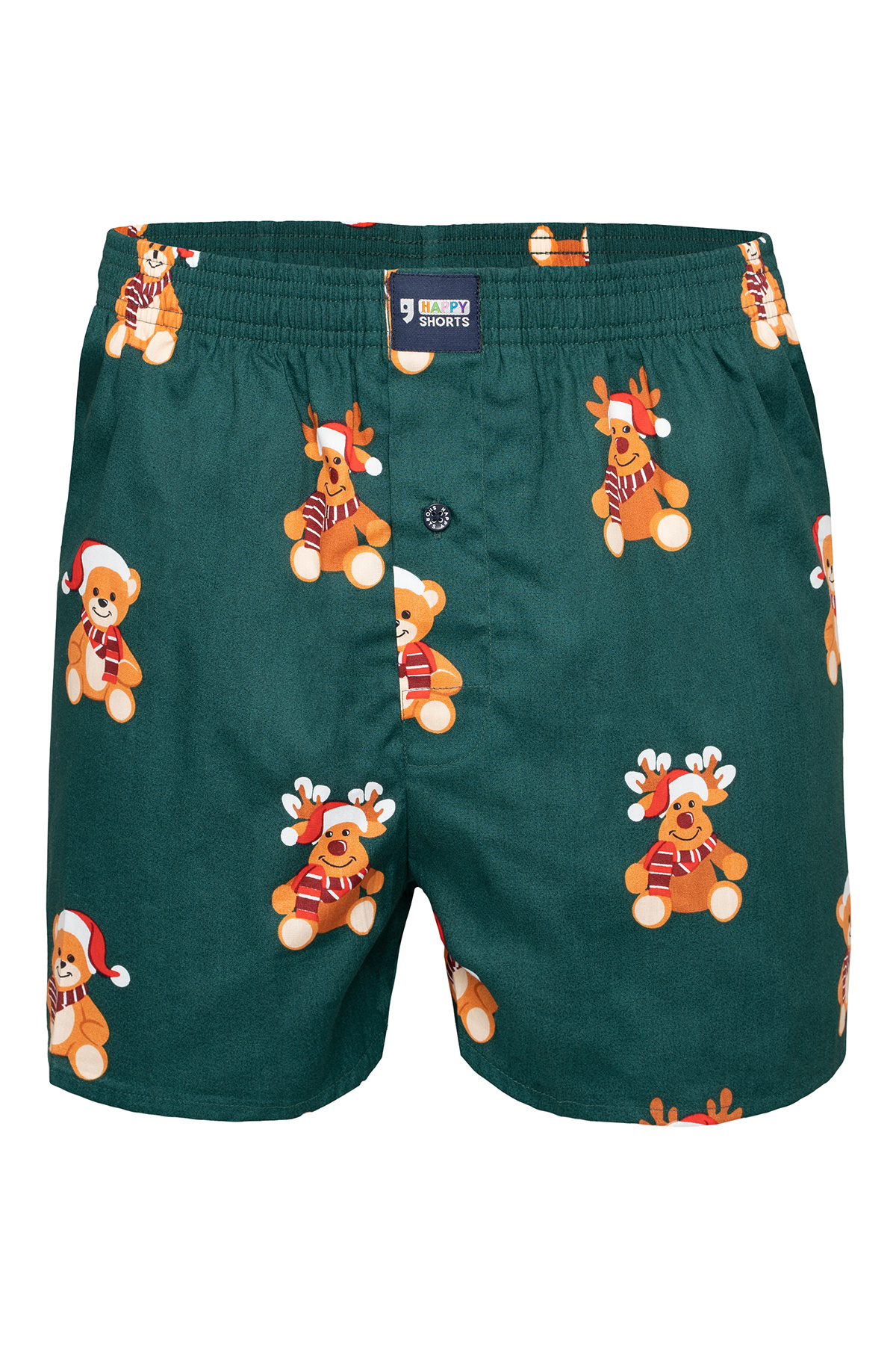 Happy Shorts Happy Shorts Wijde Kerst Boxershort Heren Teddy Reindeer Groen