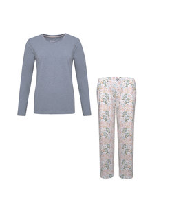 By Louise Dames Pyjama Set Lange Mouw Katoen Grijs / Flower Print