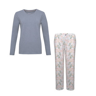 By Louise Women's Pajama Set Long Sleeve Cotton Grey / Flower Print