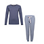 By Louise By Louise Dames Pyjama Set Lange Mouw Katoen Blauw