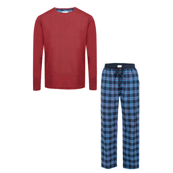 Phil & Co Phil & Co Lange Heren Winter Pyjama Set Met Flanellen Pyjamabroek Geruit Rood