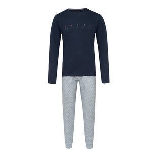 Phil & Co Lange Heren Winter Pyjama Set Katoen Blauw