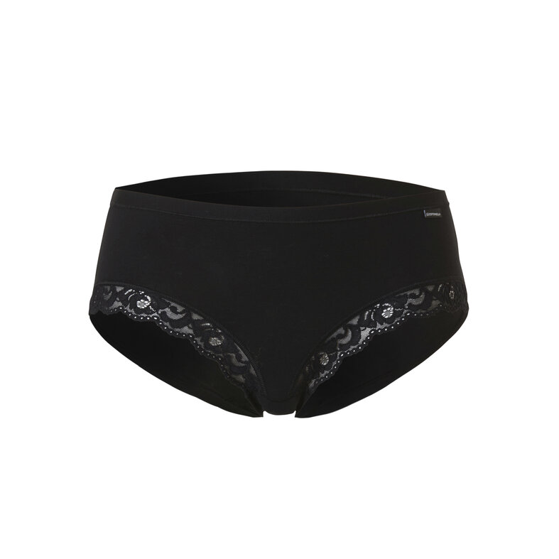 Cotonella Cotonella Dames Slip Met Kant Midi Zwart 3-Pack