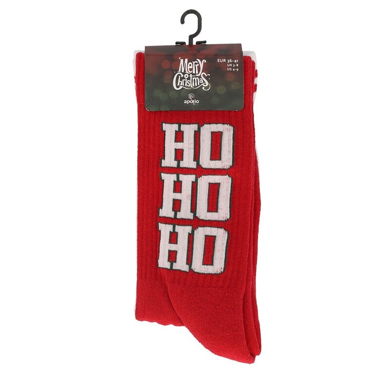 Apollo Christmas Socks Men Ladies White / Red Sports Socks 2-Pack