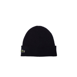 Lacoste Beanie Geribbelde Dames Heren Muts Wol Navy Blauw