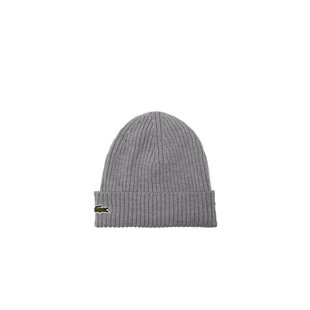 Lacoste Beanie Geribbelde Dames Heren Muts Wol Grijs