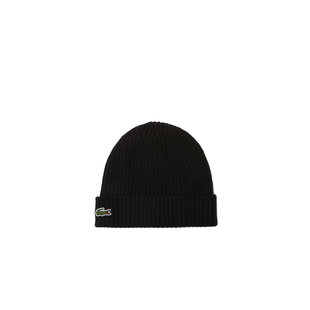 Lacoste Beanie Ribbed Womens Mens Beanie Wool Black