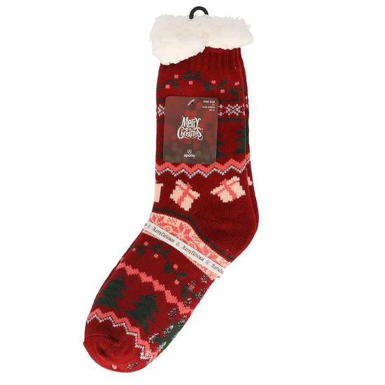 Apollo Dames Home Socks Kerst Huissokken Kerstsokken Rood