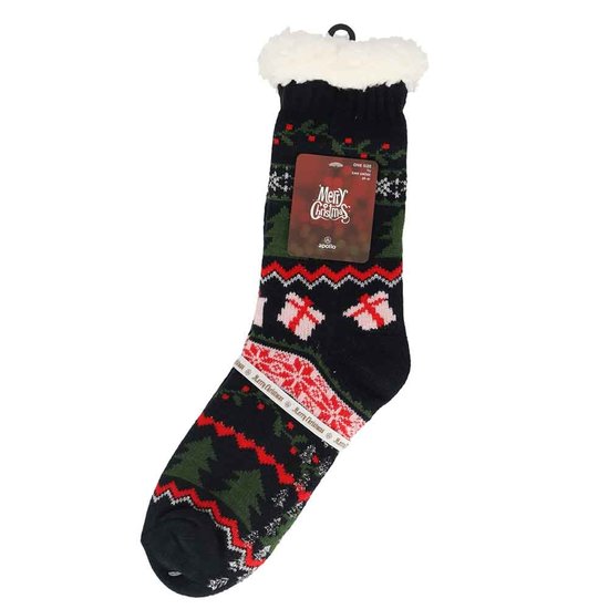 Apollo Dames Home Socks Kerst Huissokken Kerstsokken Navy Blauw