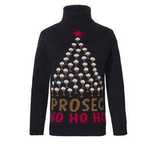 Ladies Christmas Sweater Turtleneck Black Prosec Ho Ho Ho
